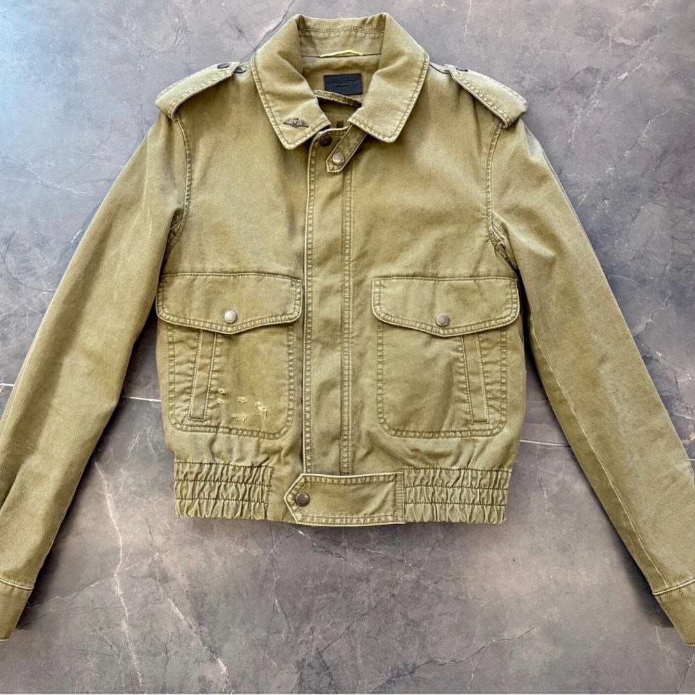 Olive Green Military-Style Cotton Jacket